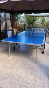 a blue ping pong table sitting under a tent at Lotus turtle garden Eilat in Eilat