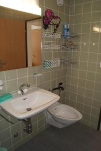 ein Bad mit einem Waschbecken und einem WC in der Unterkunft Haus Richemont in Zermatt