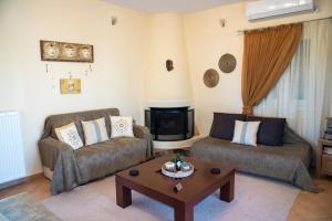 - un salon avec deux canapés et une cheminée dans l'établissement Dimitris Corinthian Villa, à Vrahati