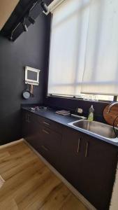 a kitchen with a sink and a window at Bright Studio in Shapira in Tel Aviv