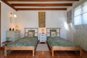 een slaapkamer met 2 bedden en een raam bij Beautiful Boho Glam Villa With Private Pool in Playa Blanca