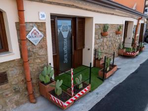 un bâtiment avec des plantes devant une porte dans l'établissement Sicilia Bedda - B&B - Rooms - Apartments, à Santo Stefano di Camastra