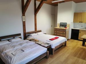 Voodi või voodid majutusasutuse Simple Studio 36m2 in the Center of Burgdorf private Parking SMALL BATHROOM toas