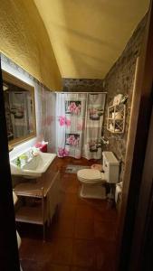 a bathroom with a sink and a toilet at Lugar encantador com estacionamento incluído in Reboreda