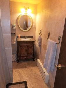 a bathroom with a sink and a mirror at Your comfy home in Colorado Springs in Colorado Springs