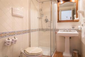 a bathroom with a shower and a toilet and a sink at Hotel Villa Delle Meraviglie in Maratea