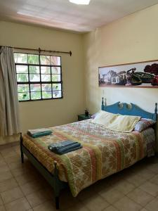 sypialnia z łóżkiem z niebieską głową w obiekcie Tu Lugar en Tucumán w mieście San Miguel de Tucumán