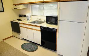 a small kitchen with a refrigerator and a sink at Seven Springs Stoneridge 1 Bedroom Loft Standard Condo, Pet Friendly! condo in Champion