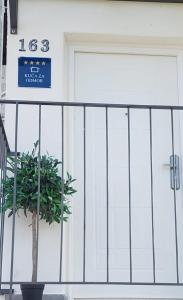 a door of a building with a potted plant at House with hot tub, sauna and swimming pool near Zagreb in Gudci