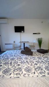 Televízia a/alebo spoločenská miestnosť v ubytovaní Joli Appartement 27m2 Terre d'Ocre en village vacances en Camargue