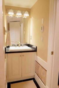 een badkamer met een wastafel en een spiegel bij Tranquil And Spacious suite in Anmore in Ioco