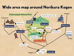 eine Karte mit einer breiten Karte um nordula kagon herum in der Unterkunft Raicho Onsen Inn in Matsumoto
