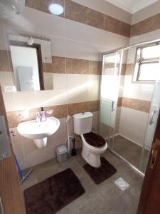 a bathroom with a toilet and a sink and a shower at شقق مرحبا المفروشة marhaba furnished apartment in Amman