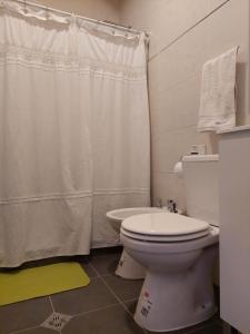 een badkamer met toilet en douchegordijn bij ALTOURQUIZA8 in Guaymallen