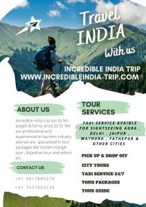 a flyer for a tour of india with a man on a mountain at Friends Home Stay - Agra in Agra