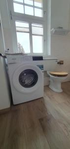 eine Waschmaschine im Bad mit WC in der Unterkunft Maisonettewohnung in Elbnähe in Dresden