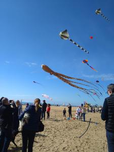 a group of people on a beach flying kites at Hotel Terramare in Lido di Jesolo