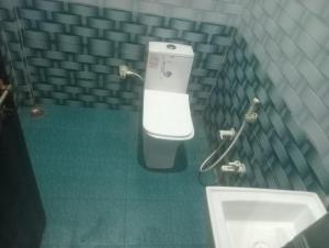 溫達文的住宿－Gopi Dham hotel，一间带卫生间和水槽的浴室