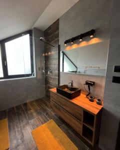 uma casa de banho com um lavatório e um espelho em Holiday Resort Šefec em Liptovská Sielnica
