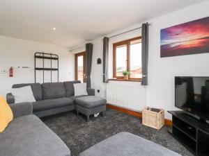 a living room with a couch and a tv at Bluebell Lodge, Meadow view lodges in Burnham on Sea