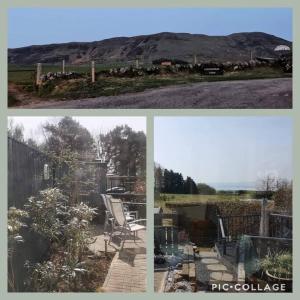 eine Collage mit drei Bildern eines Gartens mit einem Haus in der Unterkunft Idyllic views over Loch Leven. Excellent location in Gateside