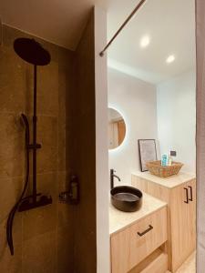 a bathroom with a shower and a sink at 2 BedRoom Apt - Live Like a Local in Kolonaki in Athens