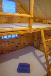a bunk bed in a sauna with a blue rug at GoOd Inn White Beach Moalboal in Cebu City