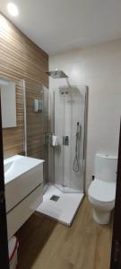 a bathroom with a shower and a toilet at Montequinto apartamento 50m en Semisótano in Dos Hermanas