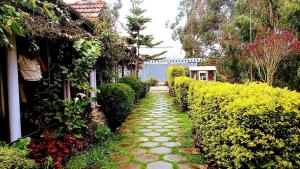 a stone path leading to a house with bushes at Abu Residency in Kodaikānāl
