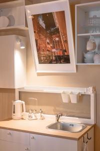 a kitchen counter with a sink and a picture above it at St.Jacobs's apartments Old Town Riga in Riga