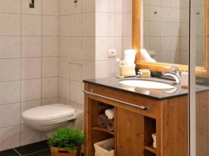 Savoy Morzine في مورزين: حمام مع حوض ومرحاض ومرآة