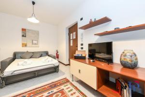 een slaapkamer met een bed en een flatscreen-tv bij DesenzanoLoft Blue lake star in Desenzano del Garda