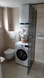 y baño con lavadora y aseo. en Apartment Ena, en Stara Novalja