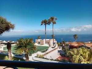 - une vue sur un complexe avec des palmiers et l'océan dans l'établissement Studio sea front view & pool, à Tacoronte
