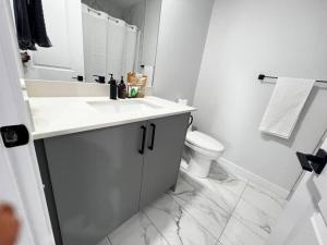 尼斯库Gorgeous 6BR New Home for Families的带水槽和马桶的白色浴室 更多19张照片