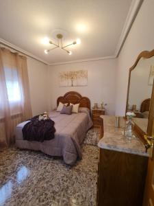 um quarto com uma cama e um espelho grande em Valle Paraiso em Cepeda