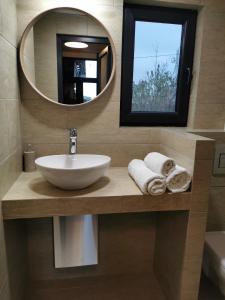 a bathroom with a sink and a mirror at Kopel Haus - Studio - Self acces cod location in Baloteşti