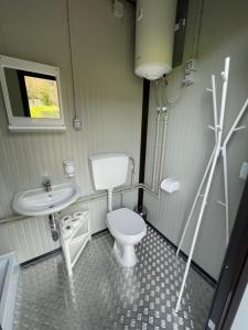 a small bathroom with a toilet and a sink at I Falchi Pellegrini - Bungalow e Tenda in Monzuno