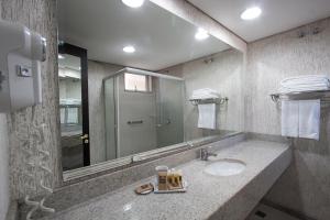 a bathroom with a sink and a mirror at Mabu Curitiba Business in Curitiba