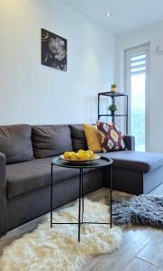 a living room with a couch and a table at Apartament Czechowska Comfort in Lublin