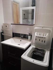 a small kitchen with a sink and a sink at Appartement idéalement situé in Le Mont-Dore