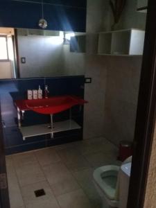 a bathroom with a red sink and a toilet at Chacras Mza in Ciudad Lujan de Cuyo