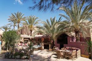 a resort with palm trees and tables and chairs at Panta Lodge Siwa بنتا لودج سيوة in Siwa