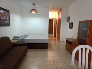 een woonkamer met een bed en een bank bij ESTUDIO EDIFICIO LIMA-TORREMOLINOS in Torremolinos