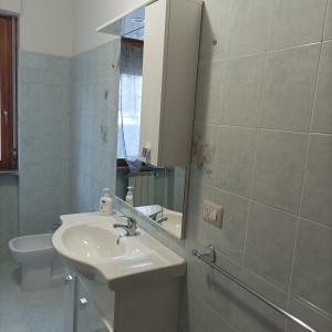 La salle de bains est pourvue d'un lavabo, de toilettes et d'un miroir. dans l'établissement Casa Josè, à Marta