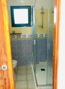 y baño con ducha y aseo. en RELAX & POOL NEXT TO THE BEACH APT en Puerto del Carmen