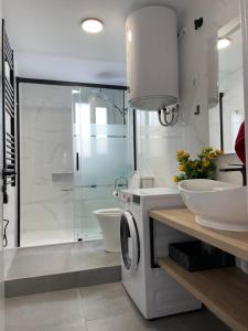 bagno con lavandino e lavatrice di Victoria Apartment a Puerto de Sagunto