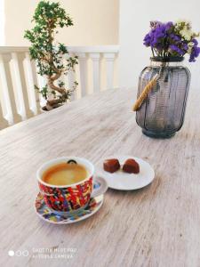 尼科西亞的住宿－Isabella Modern flat City Center Nicosia，桌上的咖啡和一盘食物