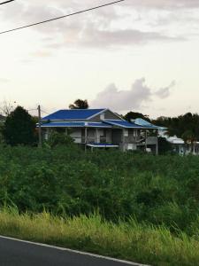 Anse-Bertrand的住宿－Chez Momo & Fafa 1，路边有蓝色屋顶的房子