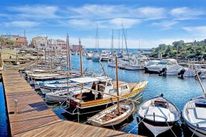 Une bande de bateaux amarrés dans un port dans l'établissement Karamare, à Stintino